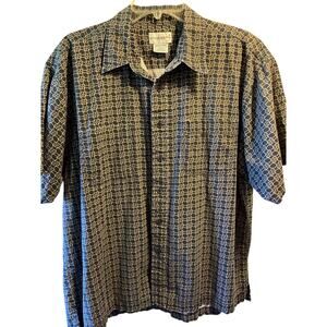 Knightsbridge VTG Shirt Mens Large Navy Geometric Short Sleeve Button Up Cotton
